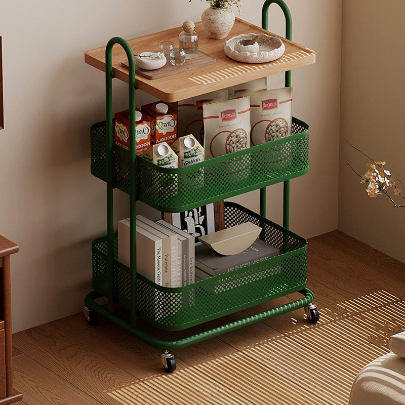 Contemporary Industrial Rectangular Iron PVC Panel Movable Storage Shelf 3-Tier For Living Room & Bedroom