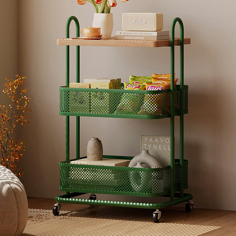 Contemporary Industrial Rectangular Iron PVC Panel Movable Storage Shelf 3-Tier For Living Room & Bedroom