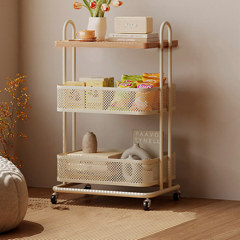 Contemporary Industrial Rectangular Iron PVC Panel Movable Storage Shelf 3-Tier For Living Room & Bedroom