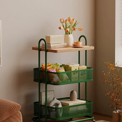 Contemporary Industrial Rectangular Iron PVC Panel Movable Storage Shelf 3-Tier For Living Room & Bedroom
