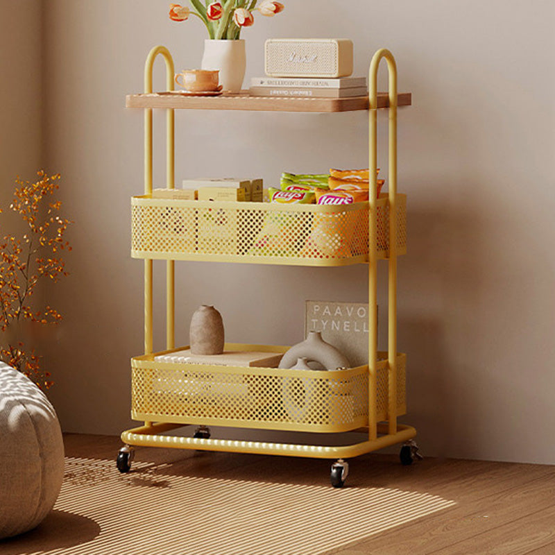 Contemporary Industrial Rectangular Iron PVC Panel Movable Storage Shelf 3-Tier For Living Room & Bedroom