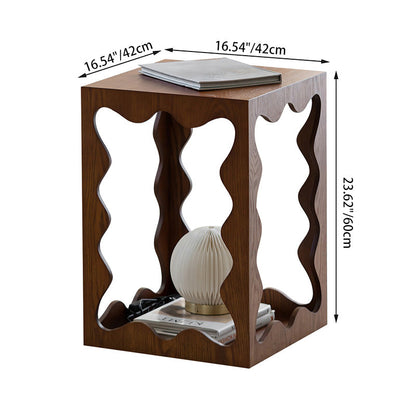 Traditional French Wavy Rectangular Plywood Portable End Table 2-Tier For Living Room & Bedroom