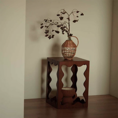 Traditional French Wavy Rectangular Plywood Portable End Table 2-Tier For Living Room & Bedroom