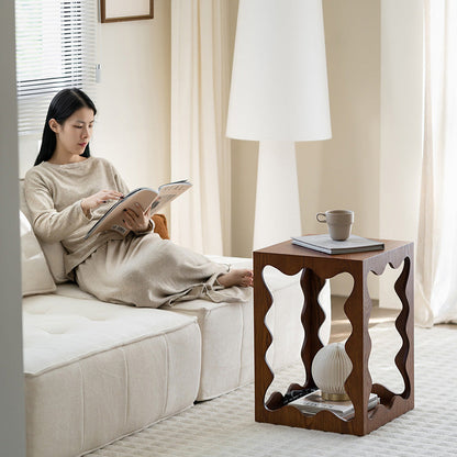 Traditional French Wavy Rectangular Plywood Portable End Table 2-Tier For Living Room & Bedroom