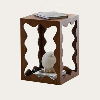 Traditional French Wavy Rectangular Plywood Portable End Table 2-Tier For Living Room & Bedroom