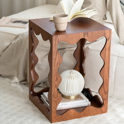 Traditional French Wavy Rectangular Plywood Portable End Table 2-Tier For Living Room & Bedroom