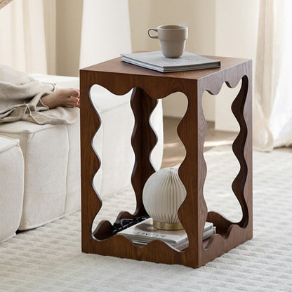 Traditional French Wavy Rectangular Plywood Portable End Table 2-Tier For Living Room & Bedroom