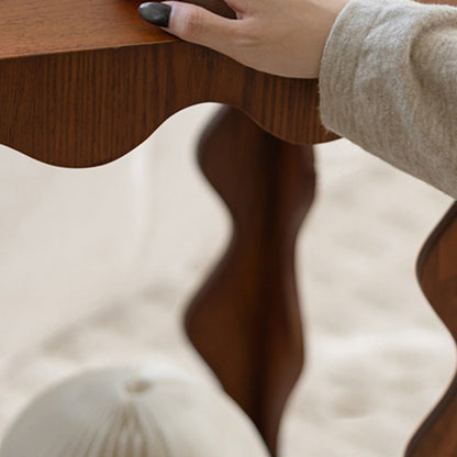 Traditional French Wavy Rectangular Plywood Portable End Table 2-Tier For Living Room & Bedroom