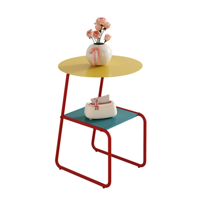 Contemporary Creative Iron Geometric Dopamine Space-Saving End Table 2-Tier For Living Room