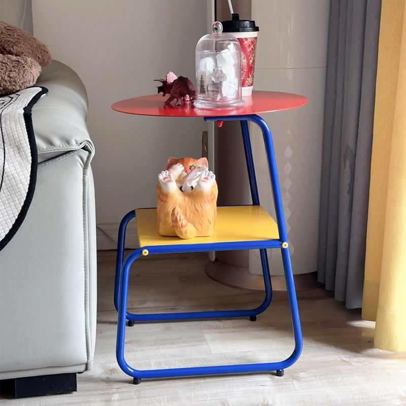Contemporary Creative Iron Geometric Dopamine Space-Saving End Table 2-Tier For Living Room