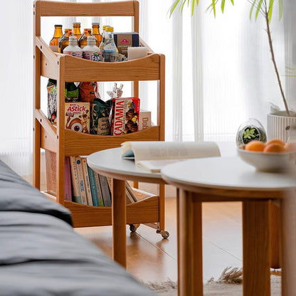 Traditional Rustic Arc-Edged Rectangular Cherry Wood Storage Shelf 3-Layer For Living Room