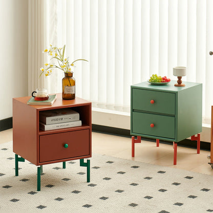 Contemporary Nordic Rectangular MDF Carbon Steel Nightstand With 1/2-Drawer For Bedroom