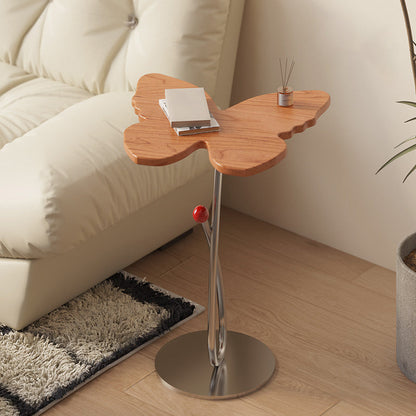 Modern Art Deco Butterfly Cherry Wood Stainless Steel End Table 1-Tier For Living Room