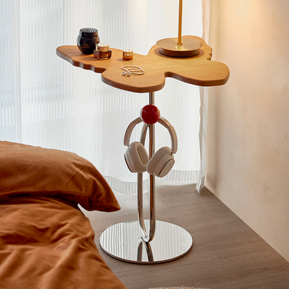 Modern Art Deco Butterfly Cherry Wood Stainless Steel End Table 1-Tier For Living Room