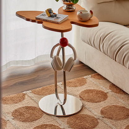 Modern Art Deco Butterfly Cherry Wood Stainless Steel End Table 1-Tier For Living Room
