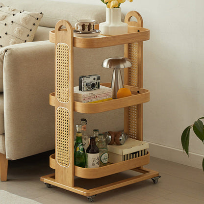 Traditional Rustic Rectangular Bamboo Rattan Weaving Movable Storage Shelf 2/3 Shelf For Living Room