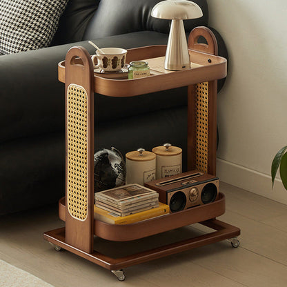 Traditional Rustic Rectangular Bamboo Rattan Weaving Movable Storage Shelf 2/3 Shelf For Living Room