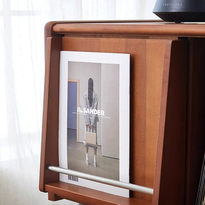 Modern Mid-Century Rectangular Pine Wood & Plywood Stainless Steel Storage Cabinet 2-Tier Design For Living Room