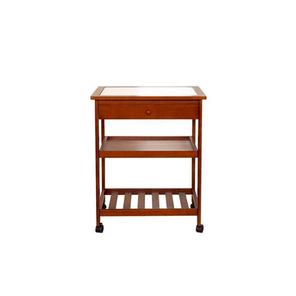 Modern Minimalist Rectangular Rubberwood Rock Slab Movable Storage Shelf 3-Tier For Living Room