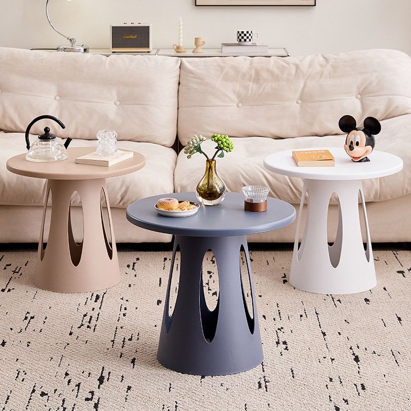 Contemporary Nordic Cylindrical Round PP Plastic Hollow-Carved Design Coffee Table 1-Layer For Living Room & Bedroom
