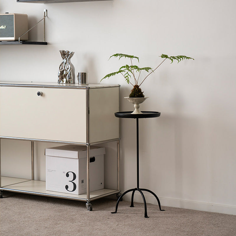 Contemporary Industrial Round Ash Wood Carbon Steel Lightweight End Table 1-Tier For Living Room
