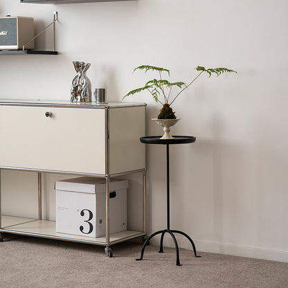 Contemporary Industrial Round Ash Wood Carbon Steel Lightweight End Table 1-Tier For Living Room