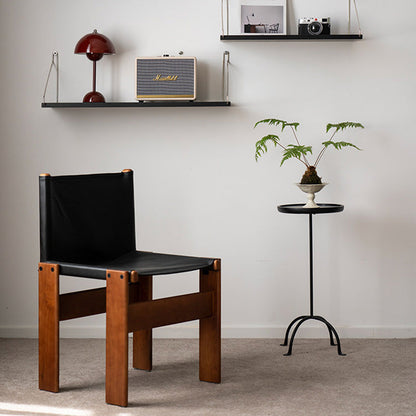 Contemporary Industrial Round Ash Wood Carbon Steel Lightweight End Table 1-Tier For Living Room