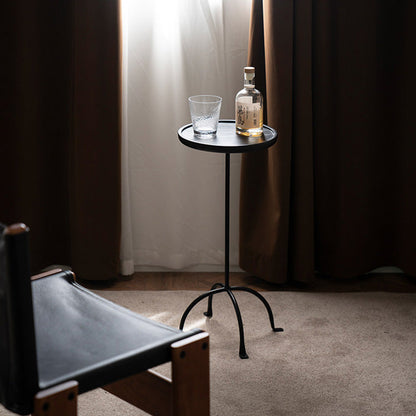 Contemporary Industrial Round Ash Wood Carbon Steel Lightweight End Table 1-Tier For Living Room