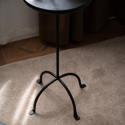 Contemporary Industrial Round Ash Wood Carbon Steel Lightweight End Table 1-Tier For Living Room