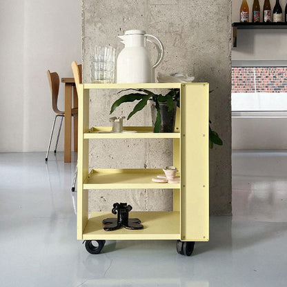 Contemporary Industrial Rectangular Carbon Steel Movable Storage Shelf 4-Tier For Living Room