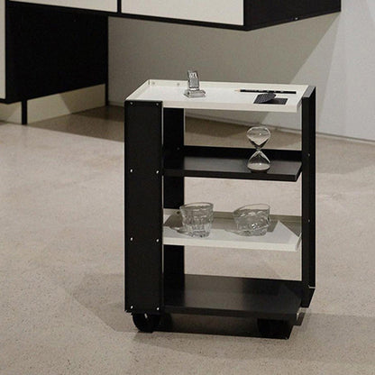 Contemporary Industrial Rectangular Carbon Steel Movable Storage Shelf 4-Tier For Living Room