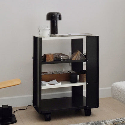 Contemporary Industrial Rectangular Carbon Steel Movable Storage Shelf 4-Tier For Living Room