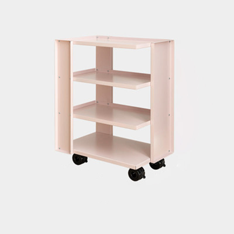 Contemporary Industrial Rectangular Carbon Steel Movable Storage Shelf 4-Tier For Living Room