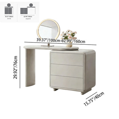 Scandinavian Extendable Makeup Vanity - High-Density MDF Solid Wood Particle Board 3-Drawer Vanity Table For Bedroom