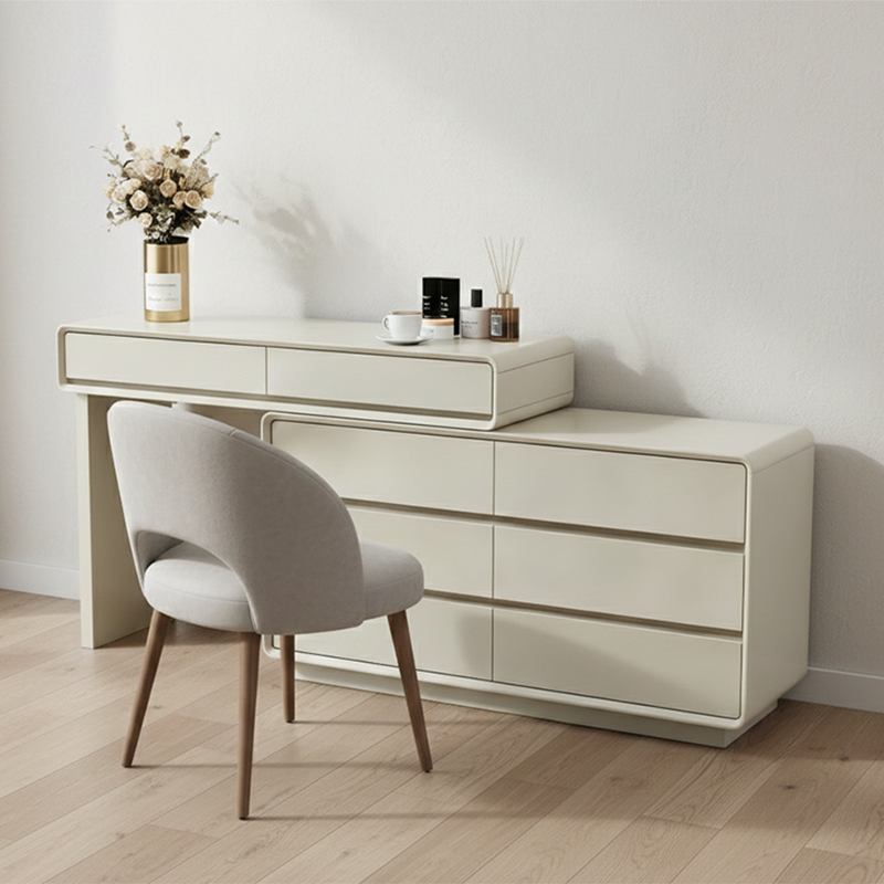 Space-Saving Extendable Dressing Table - MDF Countertop & Particle Board Drawers Makeup Vanity For Bedroom