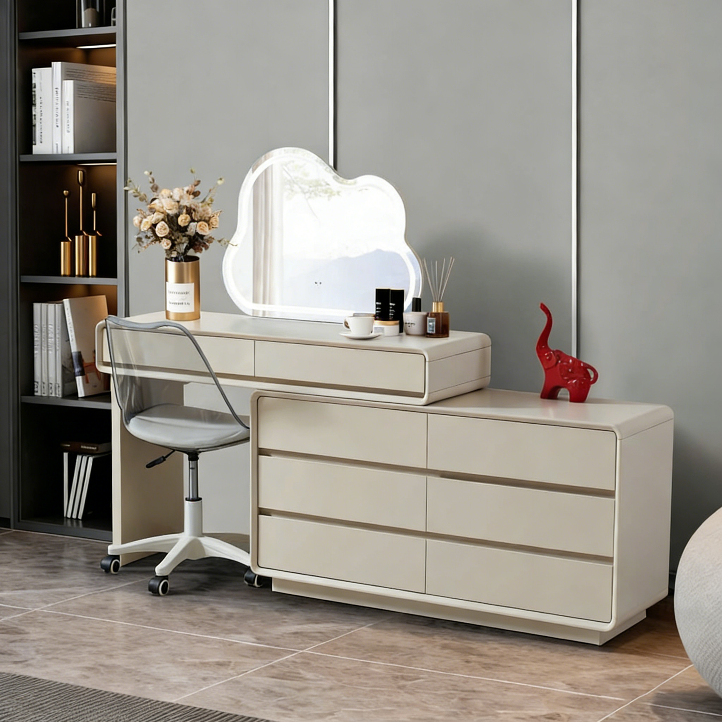 Space-Saving Extendable Dressing Table - MDF Countertop & Particle Board Drawers Makeup Vanity For Bedroom