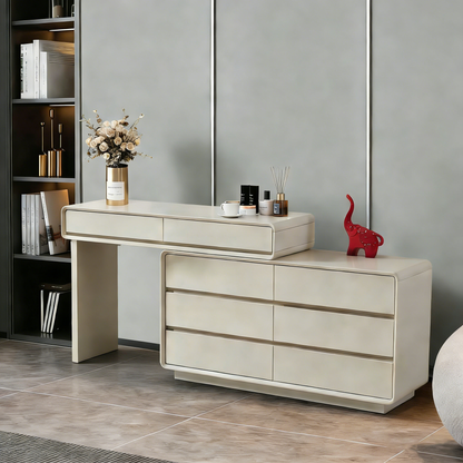 Space-Saving Extendable Dressing Table - MDF Countertop & Particle Board Drawers Makeup Vanity For Bedroom