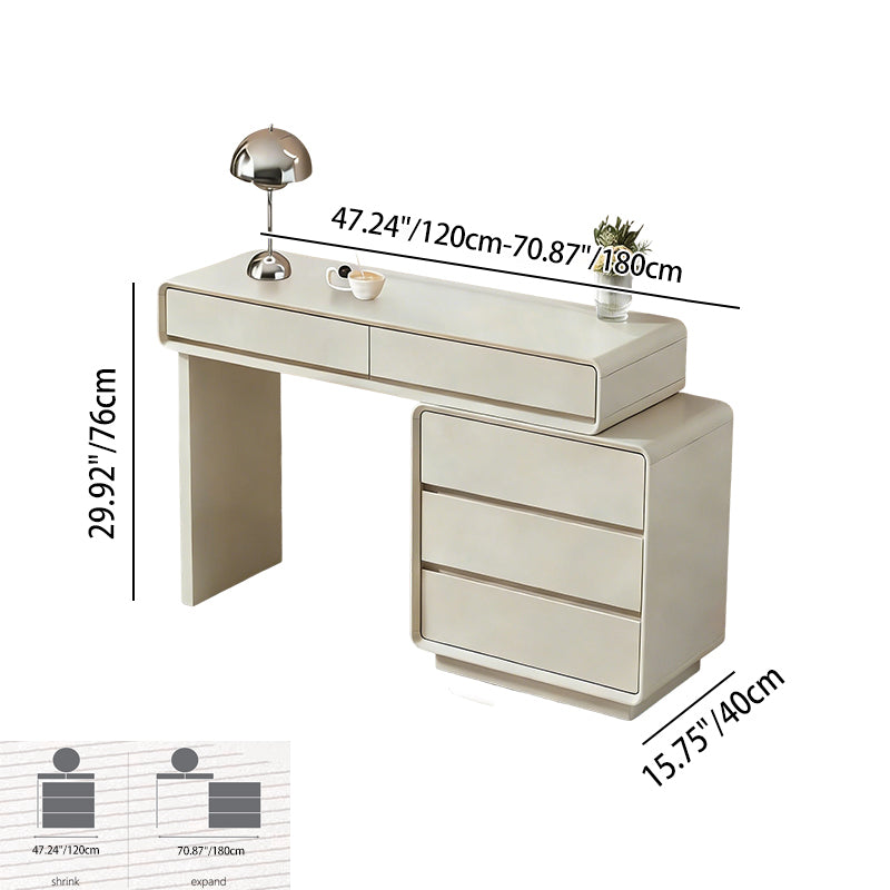 Contemporary Nordic Extendable Makeup Vanity - 5-Drawer High-Density MDF Particle Board Dressing Table For Bedroom