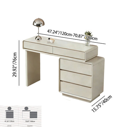 Contemporary Nordic Extendable Makeup Vanity - 5-Drawer High-Density MDF Particle Board Dressing Table For Bedroom