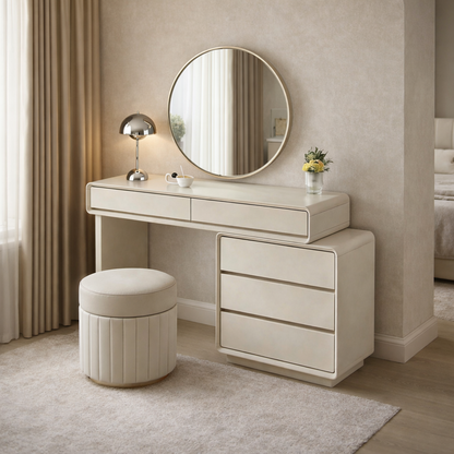 Contemporary Nordic Extendable Makeup Vanity - 5-Drawer High-Density MDF Particle Board Dressing Table For Bedroom