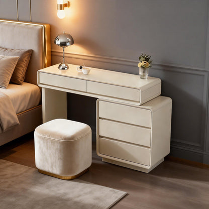 Contemporary Nordic Extendable Makeup Vanity - 5-Drawer High-Density MDF Particle Board Dressing Table For Bedroom