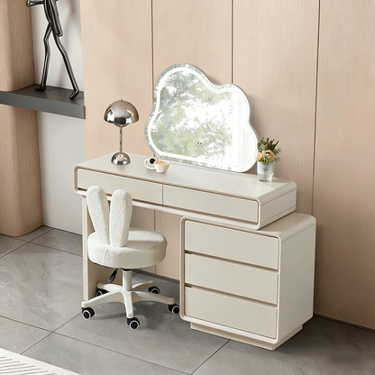 Contemporary Nordic Extendable Makeup Vanity - 5-Drawer High-Density MDF Particle Board Dressing Table For Bedroom