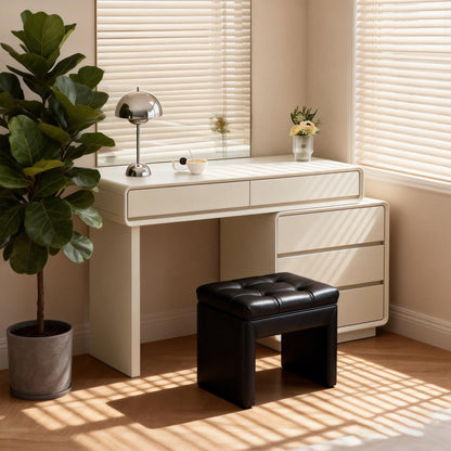 Contemporary Nordic Extendable Makeup Vanity - 5-Drawer High-Density MDF Particle Board Dressing Table For Bedroom