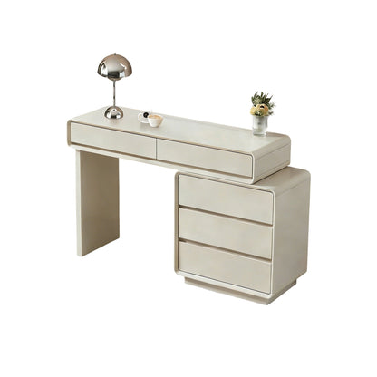 Contemporary Nordic Extendable Makeup Vanity - 5-Drawer High-Density MDF Particle Board Dressing Table For Bedroom