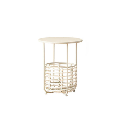 Contemporary Industrial Cylindrical Carbon Steel PE Rattan Weaving Lightweight End Table 1-Basket For Living Room