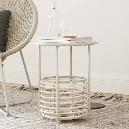 Contemporary Industrial Cylindrical Carbon Steel PE Rattan Weaving Lightweight End Table 1-Basket For Living Room
