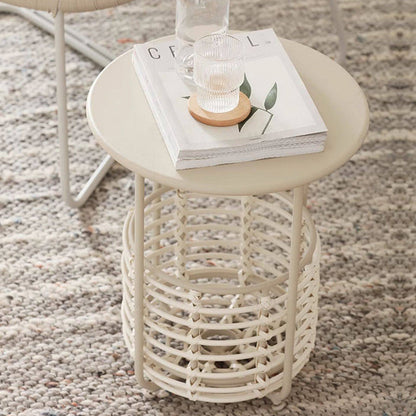 Contemporary Industrial Cylindrical Carbon Steel PE Rattan Weaving Lightweight End Table 1-Basket For Living Room