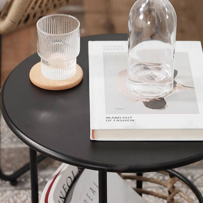 Contemporary Industrial Cylindrical Carbon Steel PE Rattan Weaving Lightweight End Table 1-Basket For Living Room