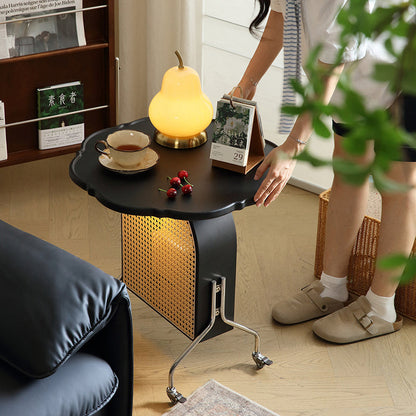 Traditional French Petal Arch Rubberwood Stainless Steel PE Rattan Weaving Movable End Table 2-Tier For Living Room