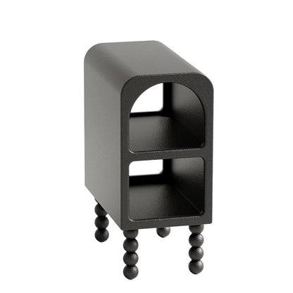 Contemporary Nordic Narrow Arched Particle Spray Painting Fiberboard Hollowed-Out Nightstand 2-Tier For Bedroom